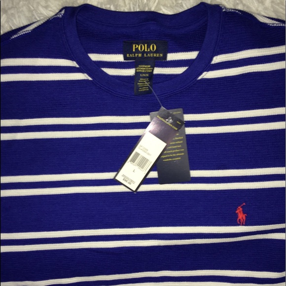 Ralph Lauren Polo Royal Stripe Waffle Knit Mens Shirt sz LG & XL - Picture 5 of 10
